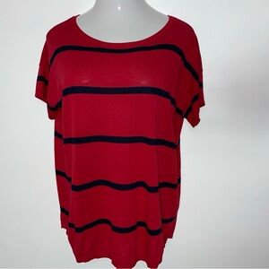 Talbots Plus 1X Short Sleeve Boatneck Red & Navy Striped Pullover Sweater NWT